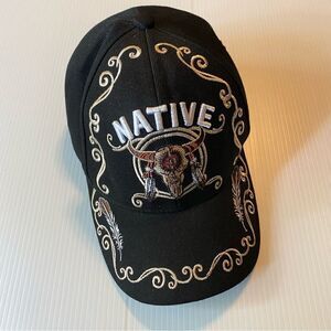 EZCAP NATIVE PRIDE SKULL SIDE VISOR FEATHERS BASEBALL TRUCKER CAP HAT BLACK